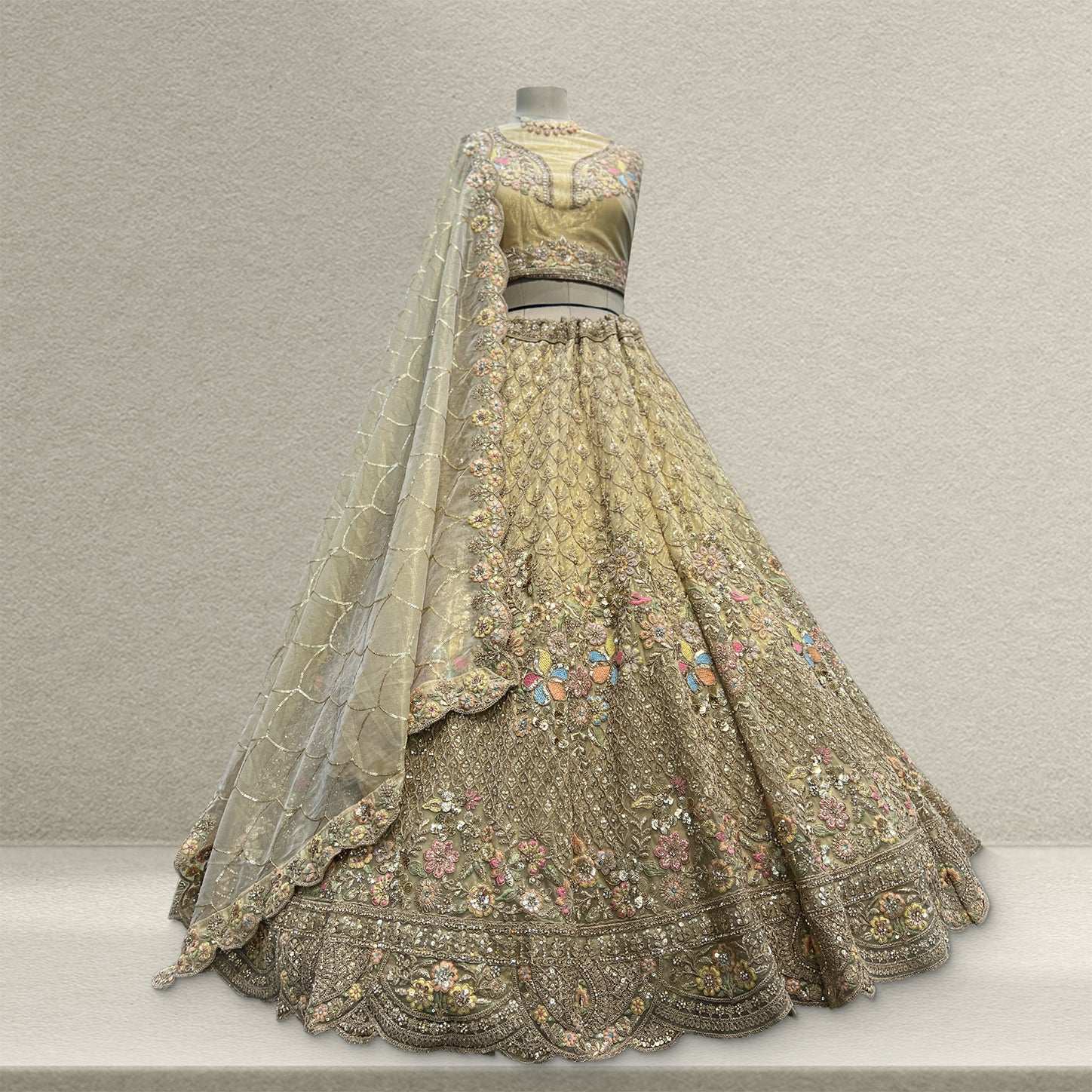 Cherry Blossom - Tissue Silk Modern Engagement & Reception Lehenga Design