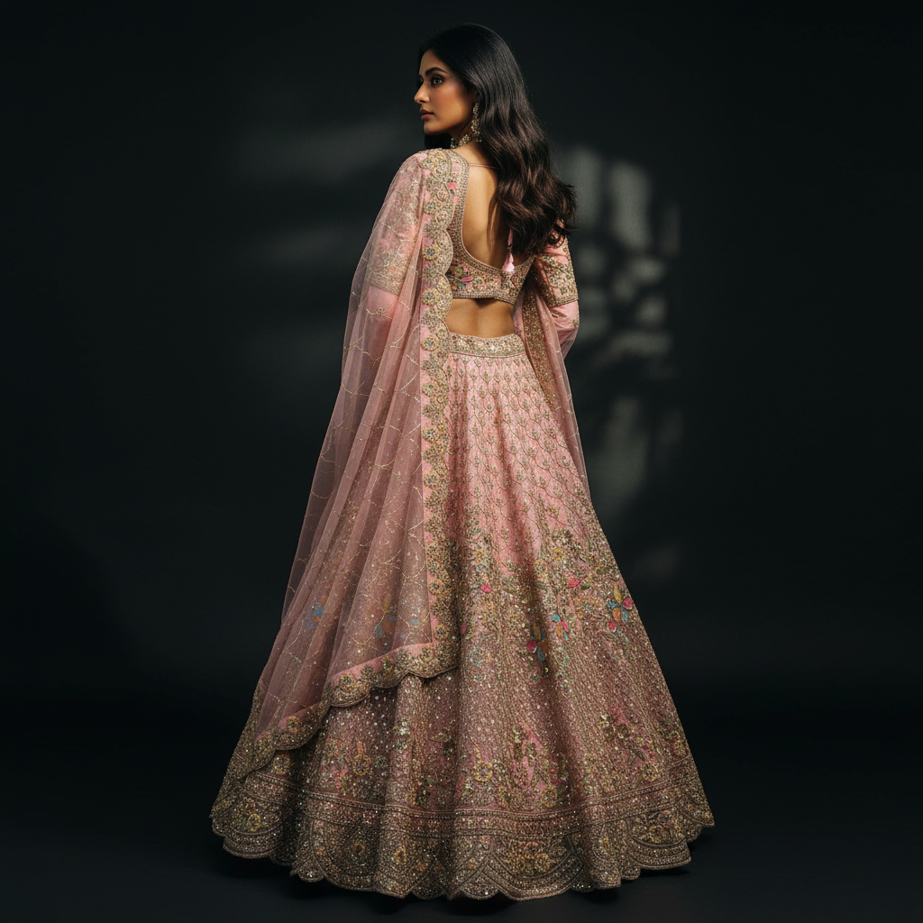 Cherry Blossom - Tissue Silk Modern Engagement & Reception Lehenga Design