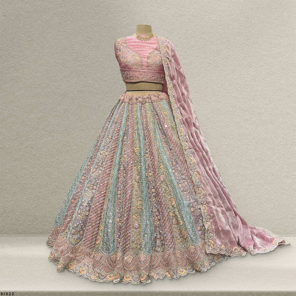 Cherry Blossom - Tissue Silk Multicolor Engagement & Reception Lehenga Design