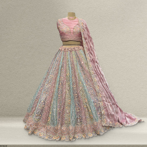 Cherry Blossom - Tissue Silk Multicolor Engagement & Reception Lehenga Design