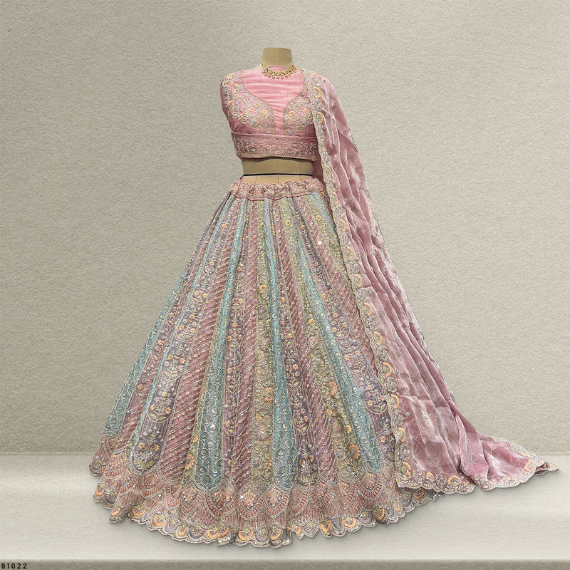Cherry Blossom - Tissue Silk Multicolor Engagement & Reception Lehenga Design