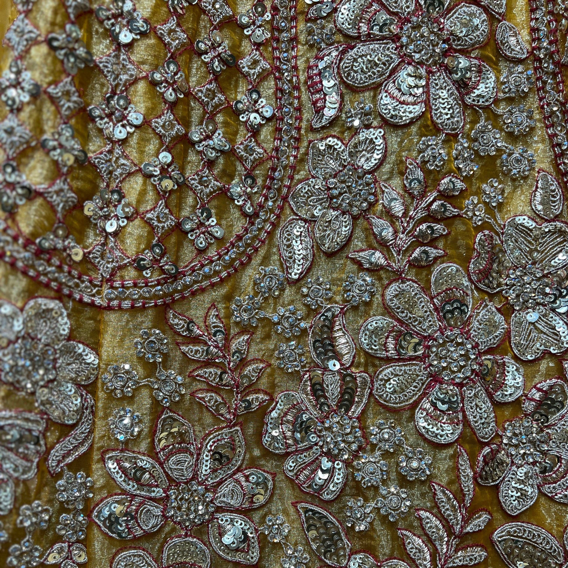 Cherry Blossom - Soft Silk Golden Work Royal Look Partywear Lehenga Sunrise Gold