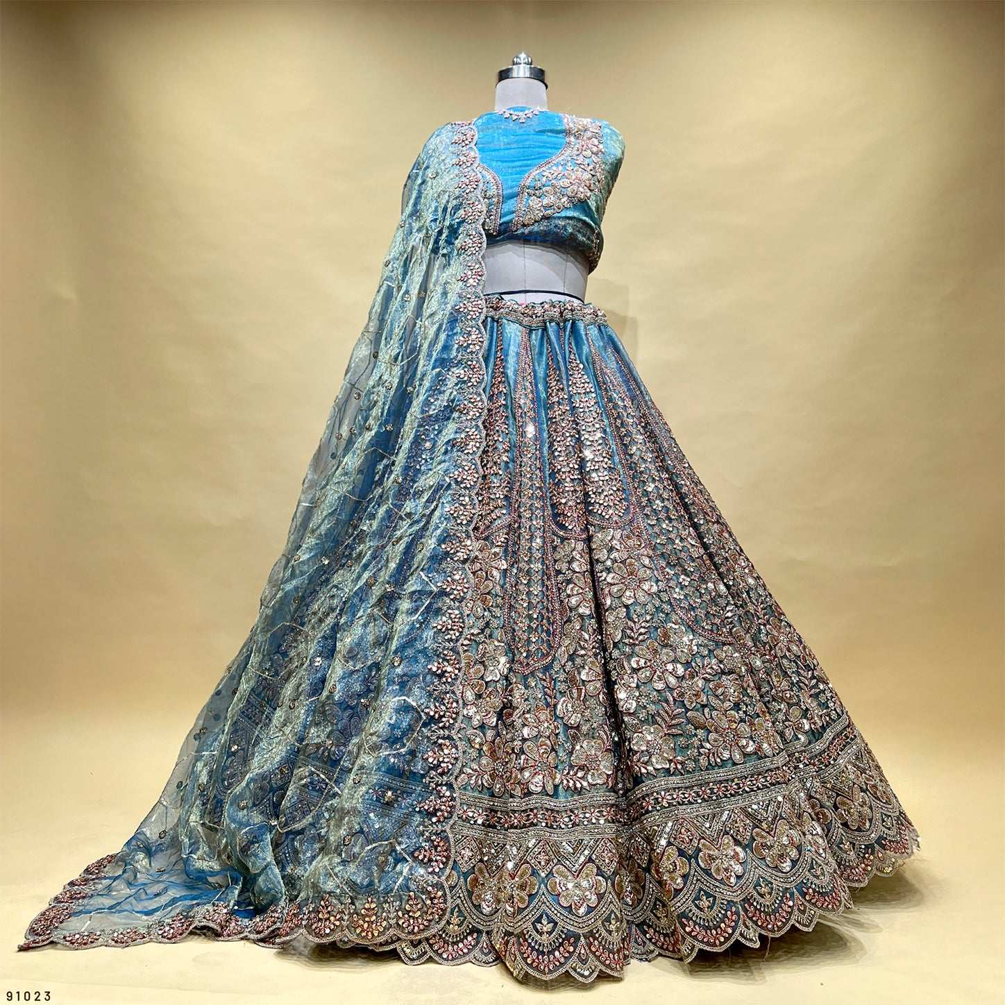 Cherry Blossom - Soft Silk Golden Work Royal Look Partywear Lehenga Electric Blue