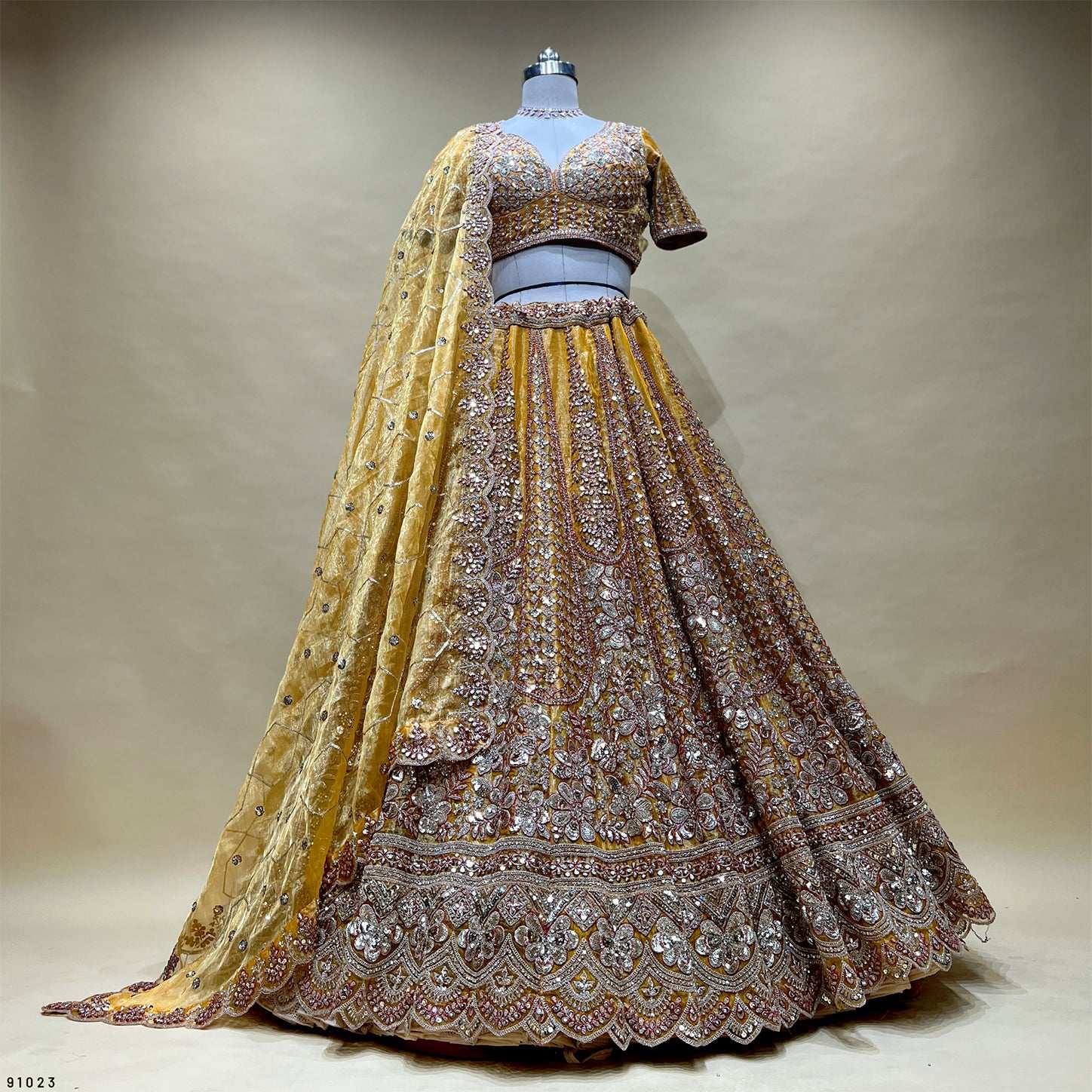 Cherry Blossom - Soft Silk Golden Work Royal Look Partywear Lehenga Sunrise Gold