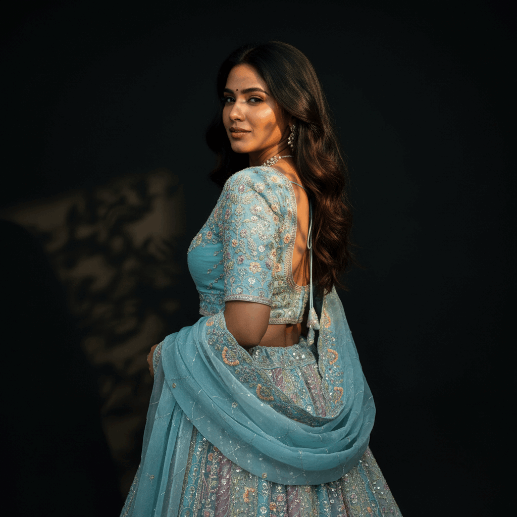 Cherry Blossom - Tissue Silk Multicolor Engagement & Reception Lehenga Design