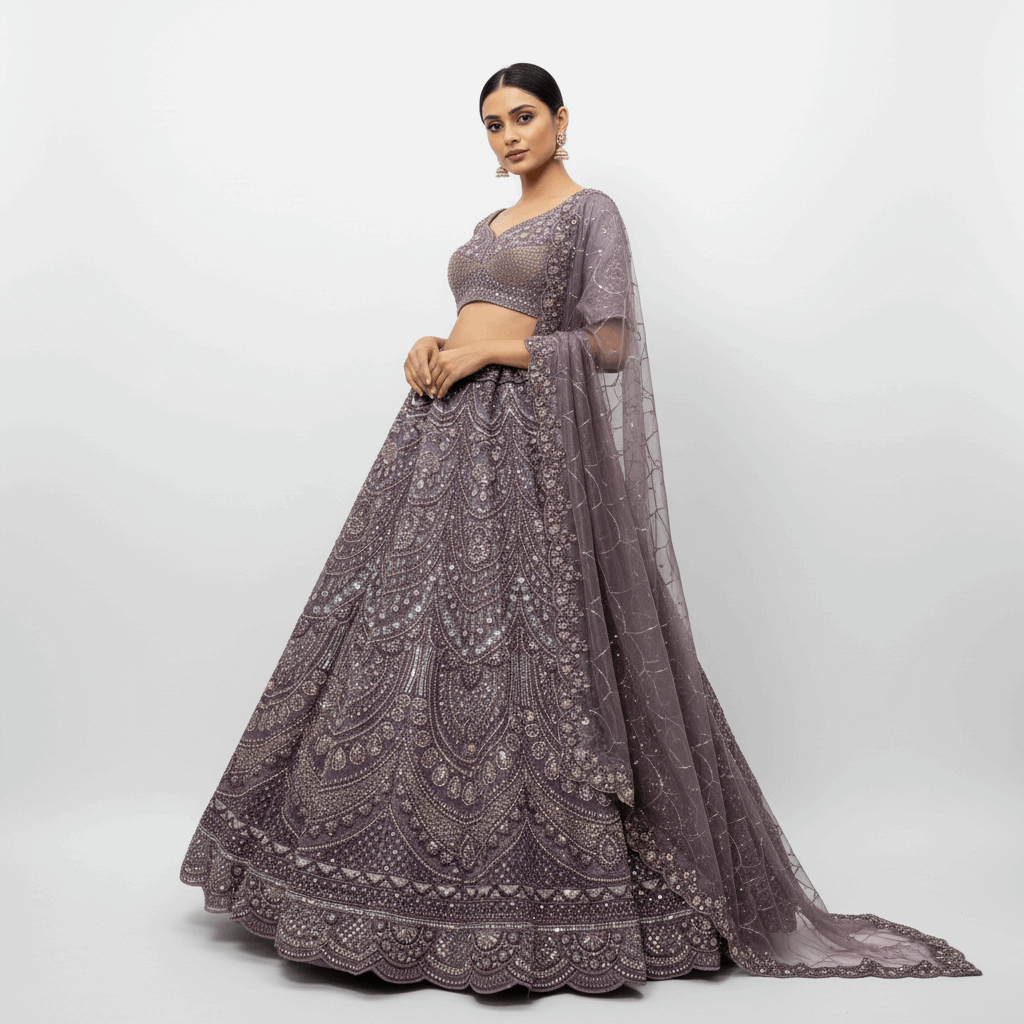 Cherry Blossom - Soft Tissue Mystic Lavender Gorgeous Partywear Lehenga