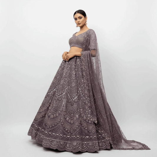 Cherry Blossom - Soft Tissue Mystic Lavender Gorgeous Partywear Lehenga