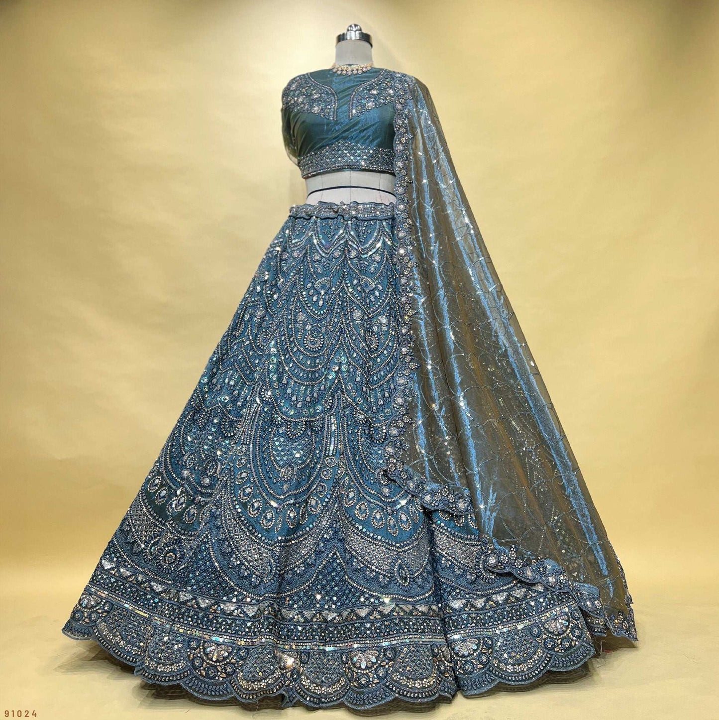 Cherry Blossom - Soft Tissue Mystic Blue Gorgeous Partywear Lehenga