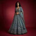 Mystic blue lehenga with silver sequin stone embroidery and matching dupatta