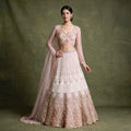 Baby pink embellished lehenga skirt with net dupatta, pearl and cutdana work