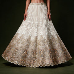 Off-white embellished lehenga skirt with ombre detailing and ornate border trim