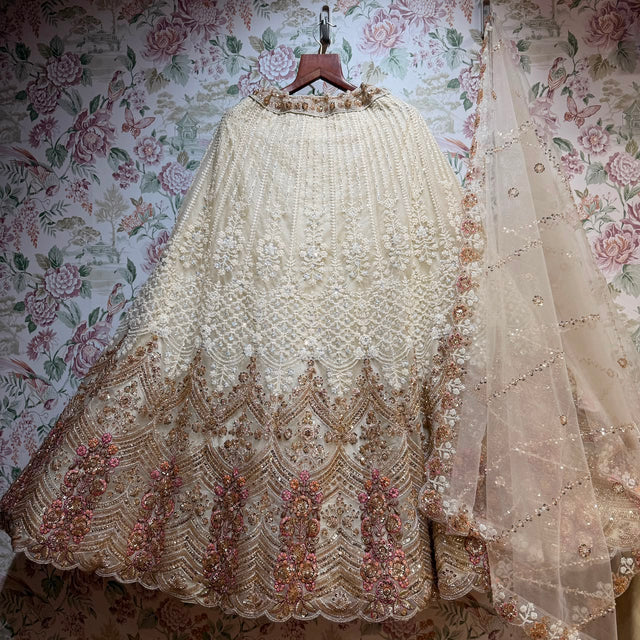 Jazzagals - Off White Net Pearl & Cutdana Ombre Handwork Lehenga