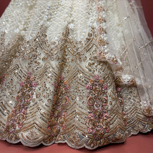 Jazzagals - Off White Net Pearl & Cutdana Ombre Handwork Lehenga