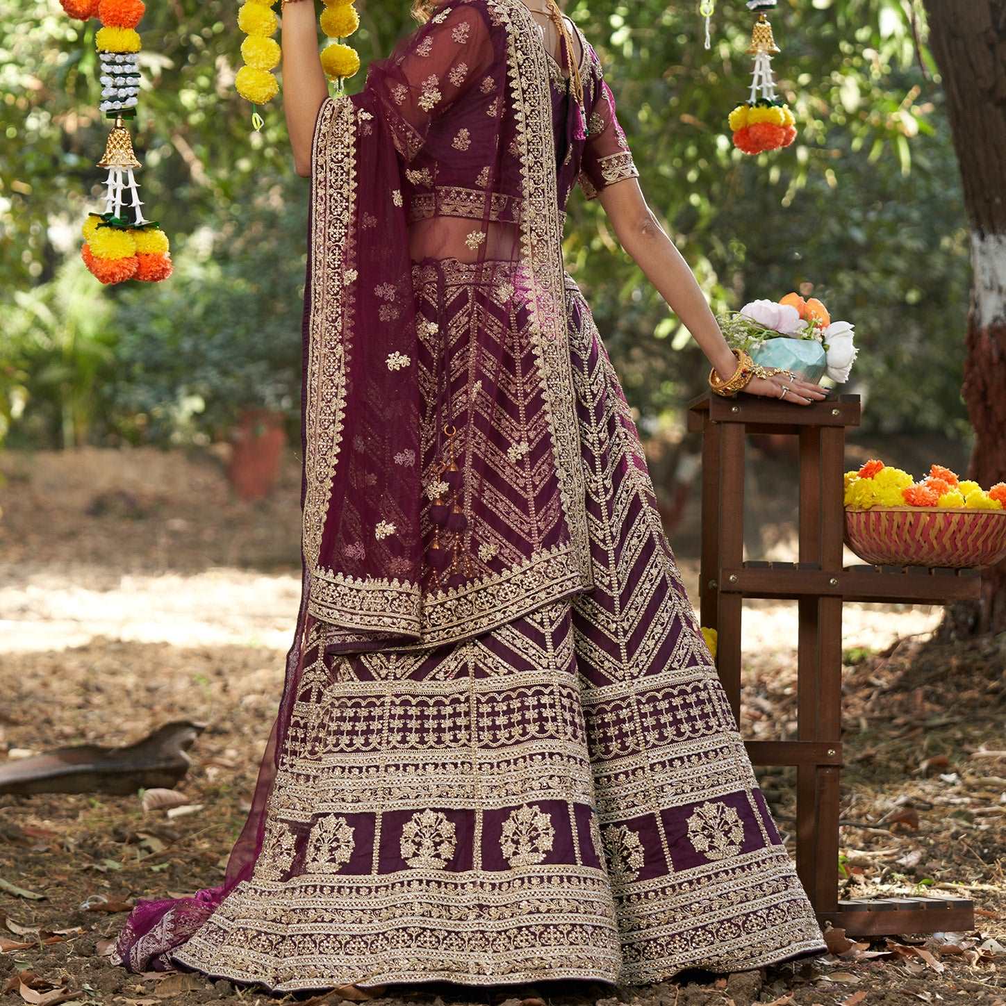 Padmini - The Designer Replica Lehenga Wine JMS Studio {{ Royal Red Bridal Lehenga}}