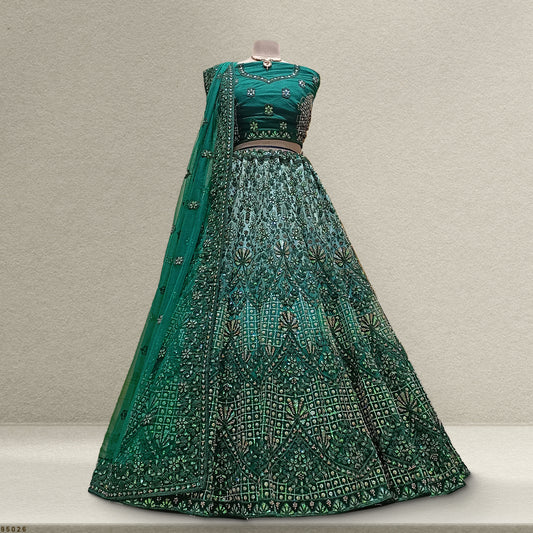 Padmini - Sequins Work Rama Green Partywear Lehenga