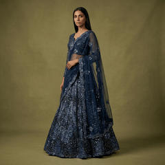 Jazzagals - Designer Handwork Couture Cocktail Sangeet Lehenga Navy Blue