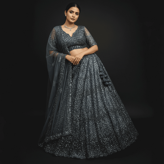 Jazzagals - Designer Handwork Couture Reception Lehenga Mystic Grey