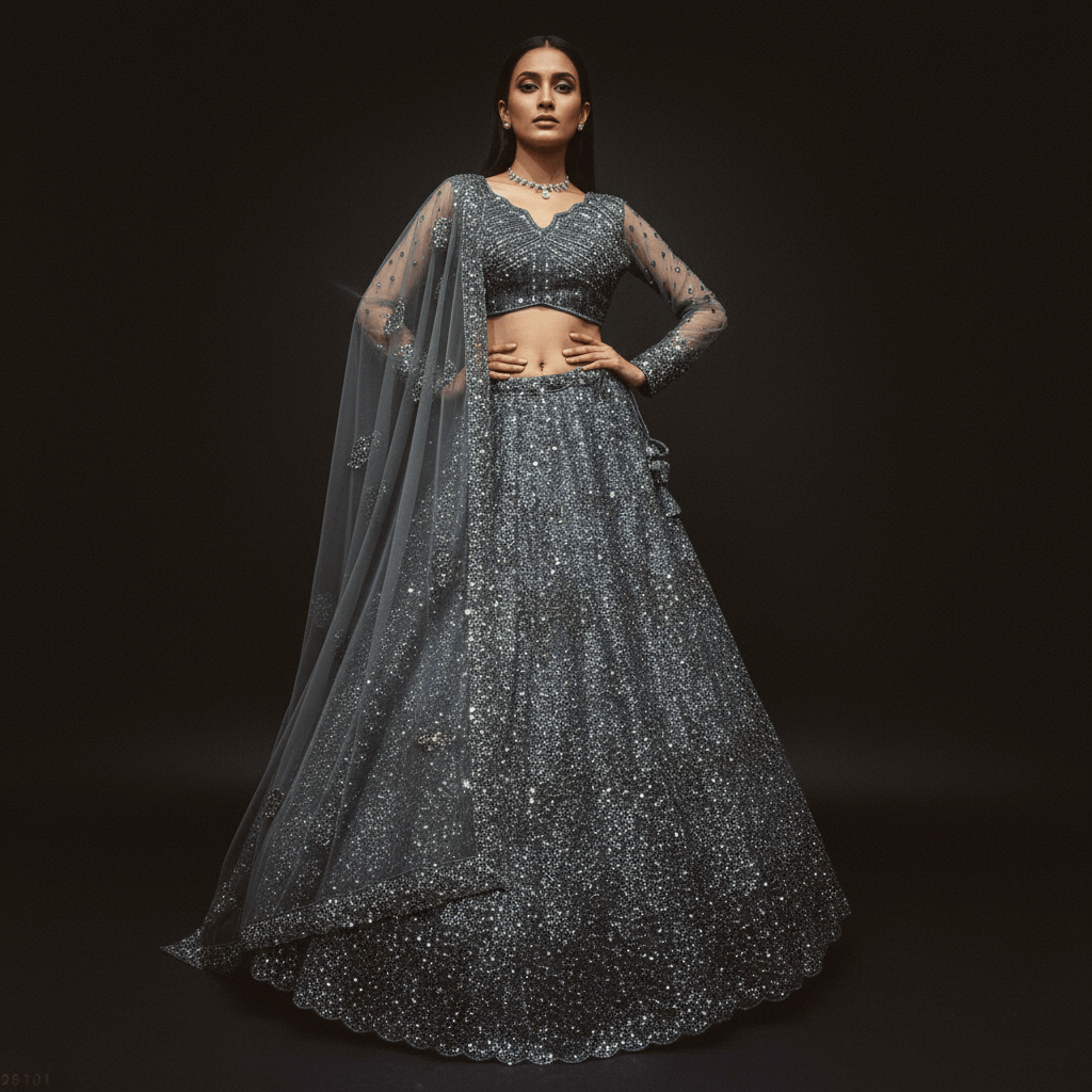 Jazzagals - Designer Handwork Couture Reception Lehenga Mystic Grey