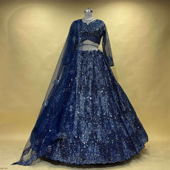 Jazzagals - Designer Handwork Couture Cocktail Sangeet Lehenga Navy Blue