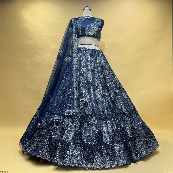 Jazzagals - Designer Handwork Couture Reception Lehenga Midnight Blue