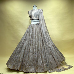 Jazzagals - Designer Handwork Couture Reception Lehenga Chikoo Color