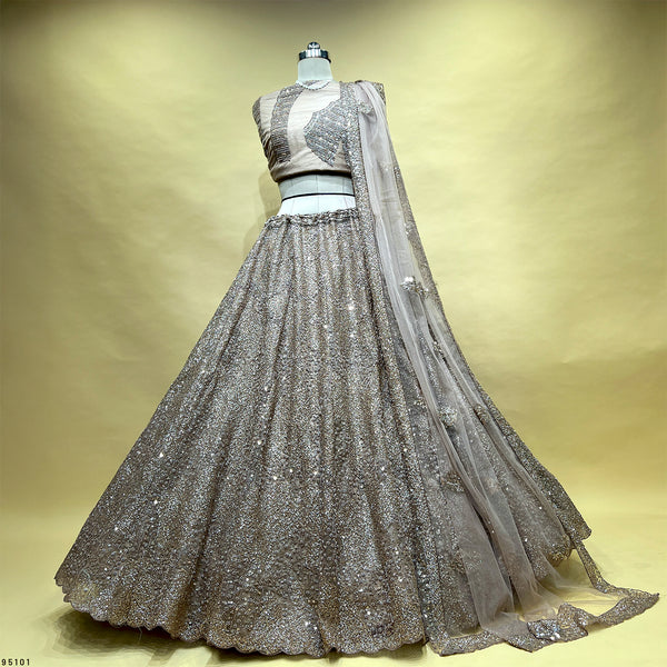 Jazzagals - Designer Handwork Couture Reception Lehenga Chikoo Color
