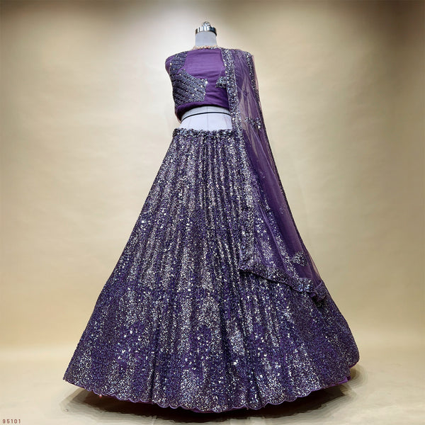 Jazzagals - Designer Handwork Couture Reception Lehenga Metallic Lavender