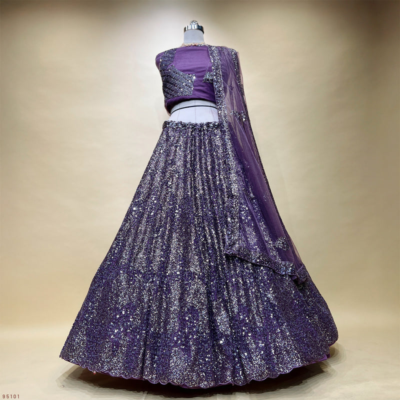 Jazzagals - Designer Handwork Couture Reception Lehenga Metallic Lavender