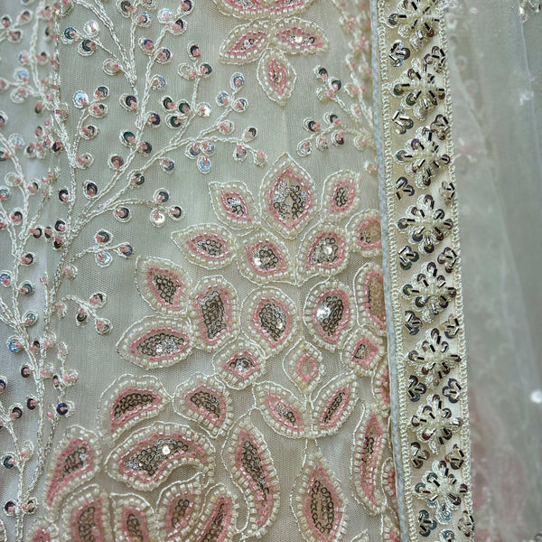Jazzagals - Beads & Pearls Handwork Pearl White Engagement Lehenga