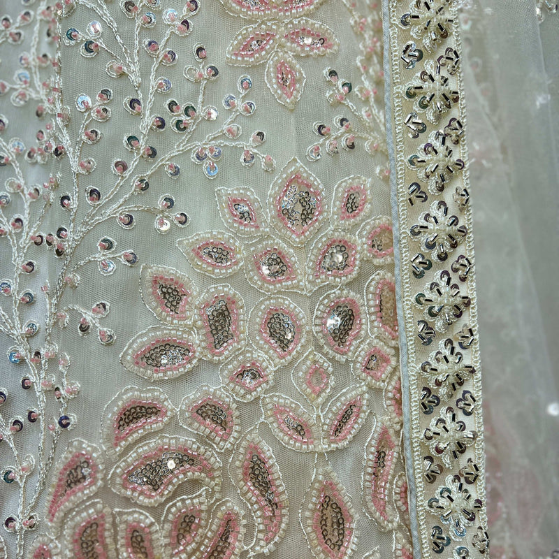 Jazzagals - Beads & Pearls Handwork Pearl White Engagement Lehenga