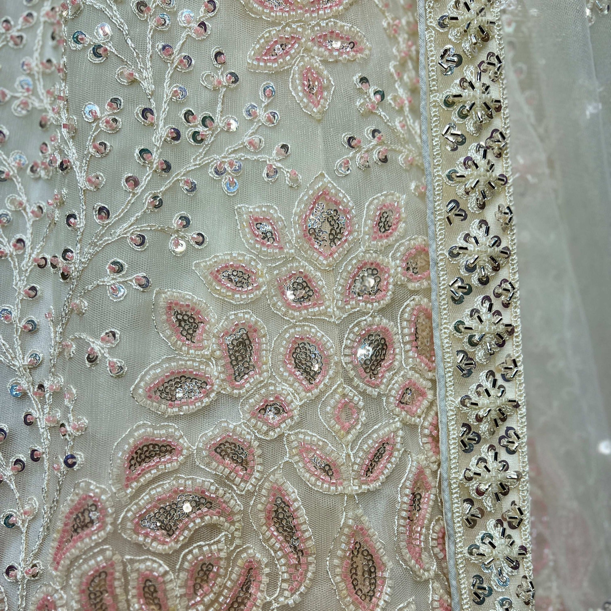 Jazzagals - Beads & Pearls Handwork Pearl White Engagement Lehenga