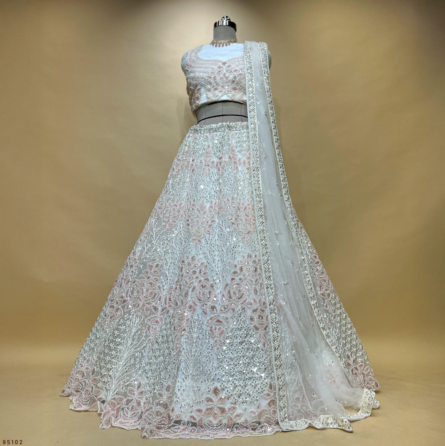 Jazzagals - Beads & Pearls Handwork Pearl White Engagement Lehenga