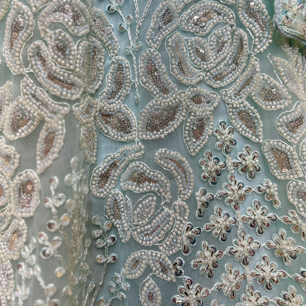 Jazzagals - Beads & Pearls Handwork Sky Blue Engagement Lehenga