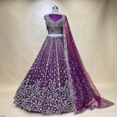 Jazzagals - Beads Handwork Wine Color Cocktail Lehenga