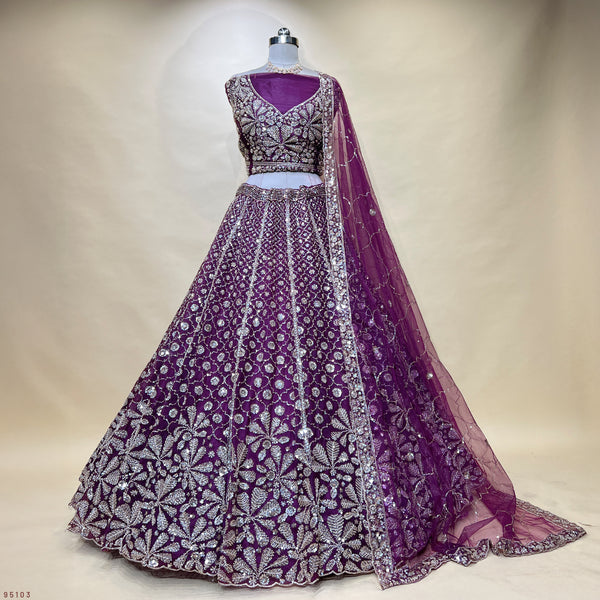 Jazzagals - Beads Handwork Wine Color Cocktail Lehenga
