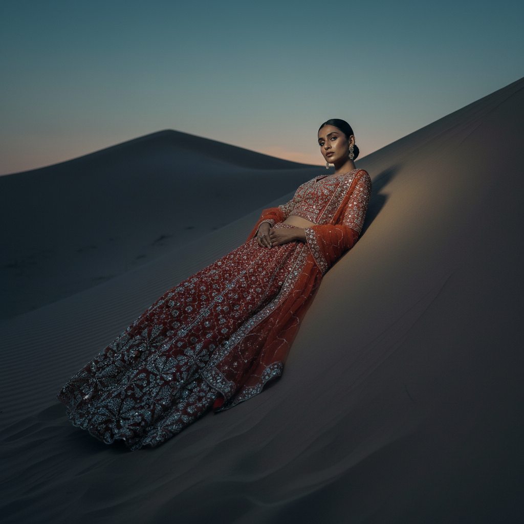 Jazzagals - Beads Handwork Rust Orange Partywear Lehenga