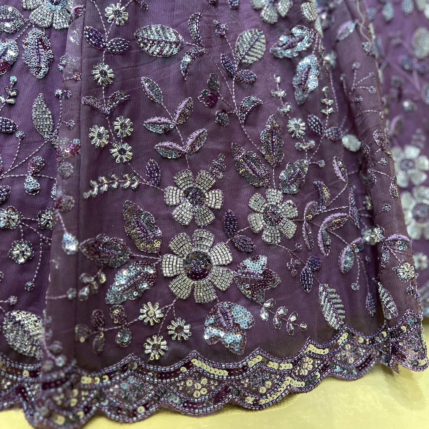 Jazzagals - Beads & Pearls Handwork Plum Colored Designer Lehenga