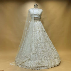 Jazzagals - Beads & Pearls Handwork Off White Designer Lehenga