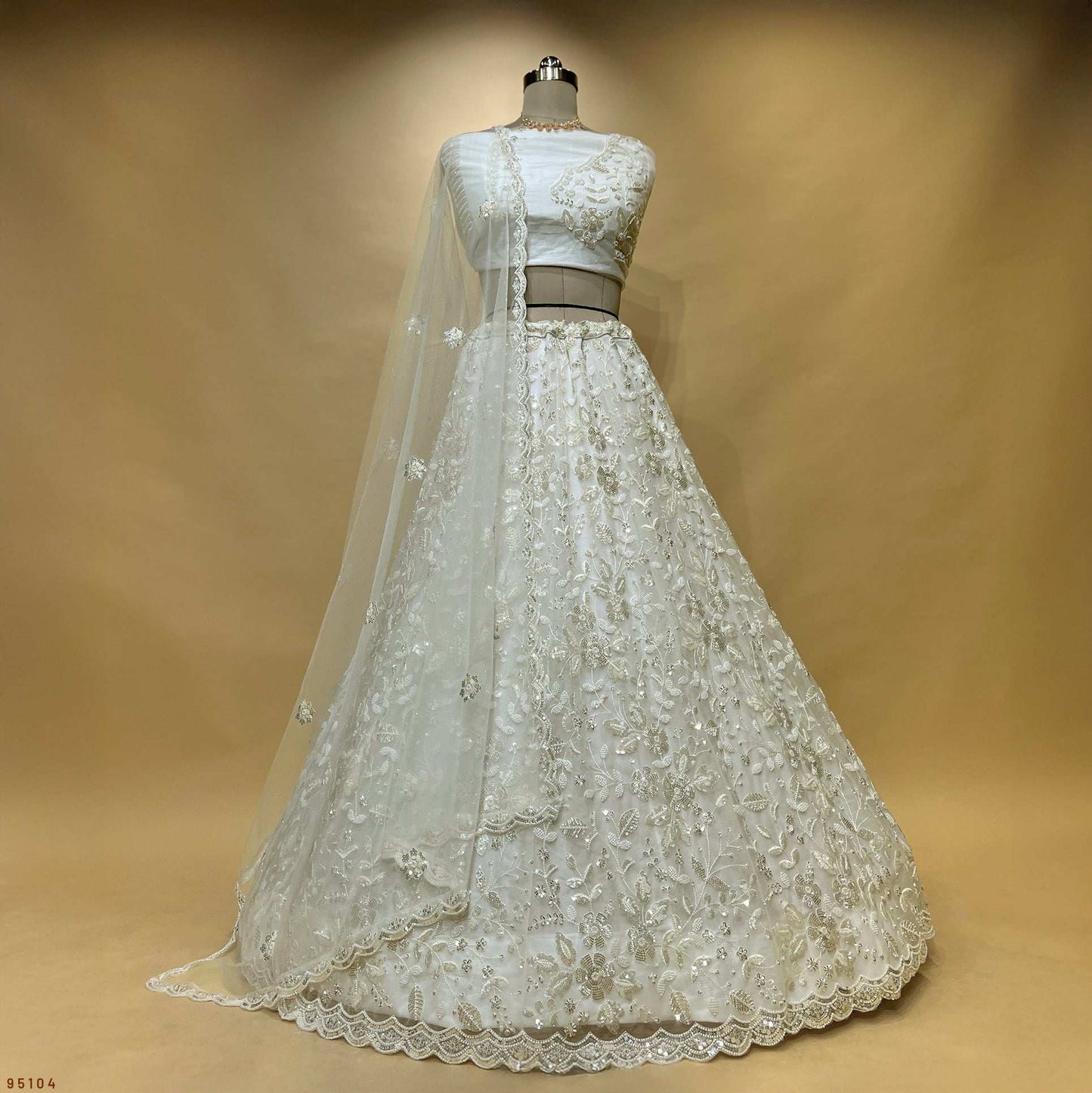 Jazzagals - Beads & Pearls Handwork Off White Designer Lehenga