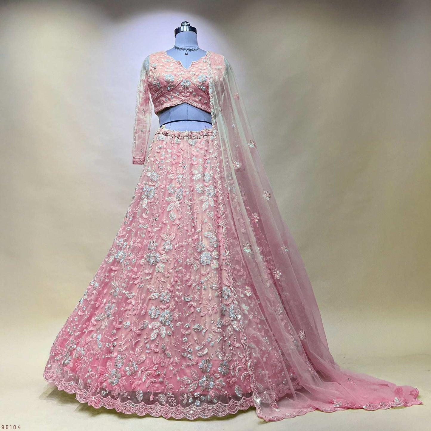 Jazzagals - Beads & Pearls Handwork Soft Pink Designer Lehenga