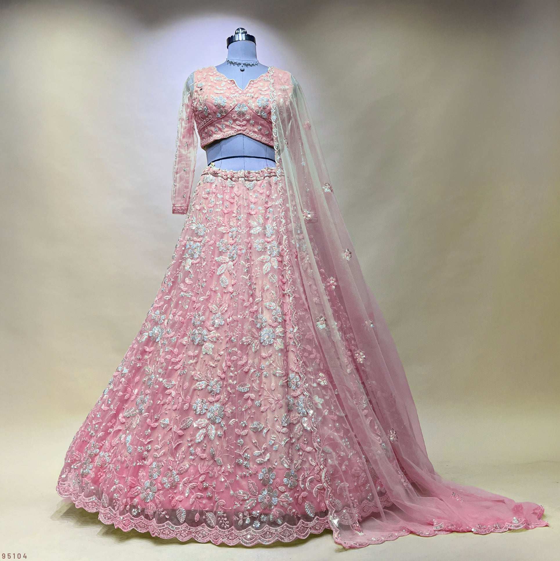 Jazzagals - Beads & Pearls Handwork Soft Pink Designer Lehenga