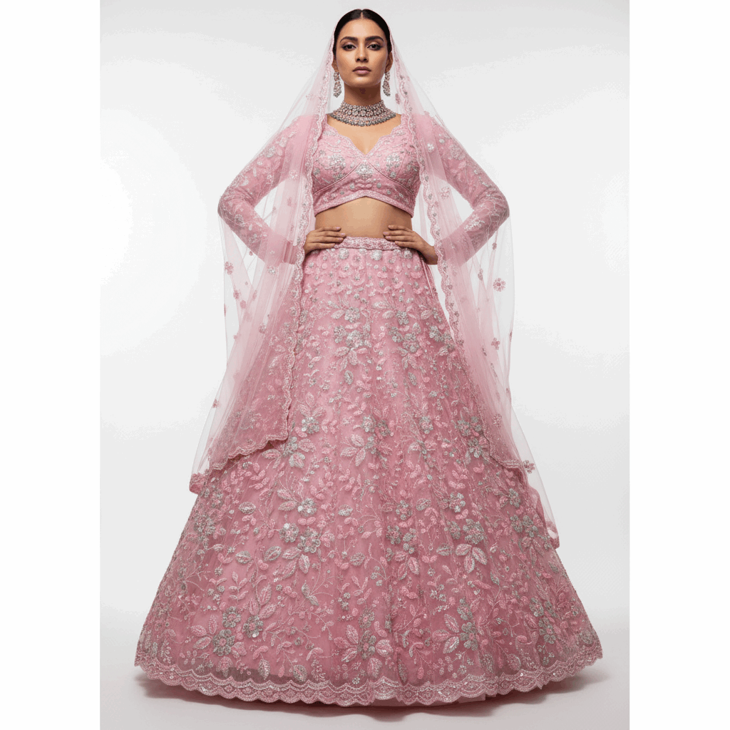 Jazzagals - Beads & Pearls Handwork Soft Pink Designer Lehenga
