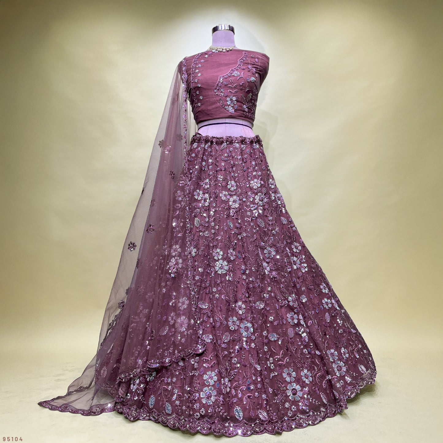 Jazzagals - Beads & Pearls Handwork Plum Colored Designer Lehenga