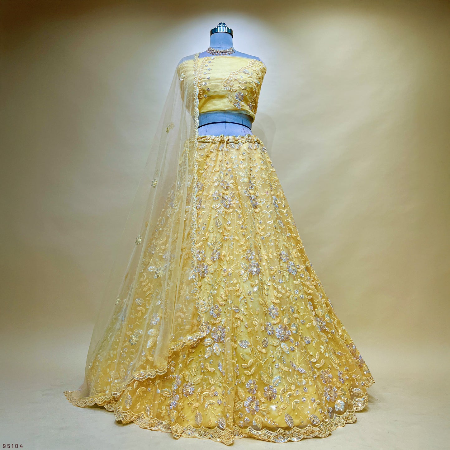 Jazzagals - Beads & Pearls Handwork Yellow Colored Designer Lehenga