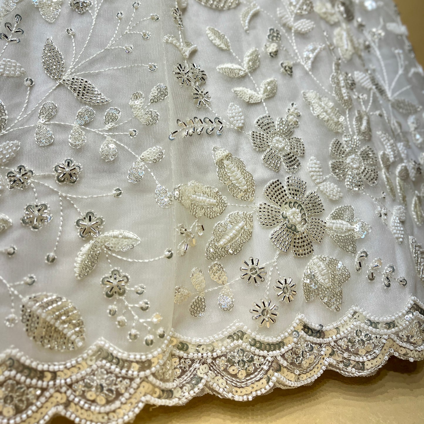 Jazzagals - Beads & Pearls Handwork Off White Designer Lehenga