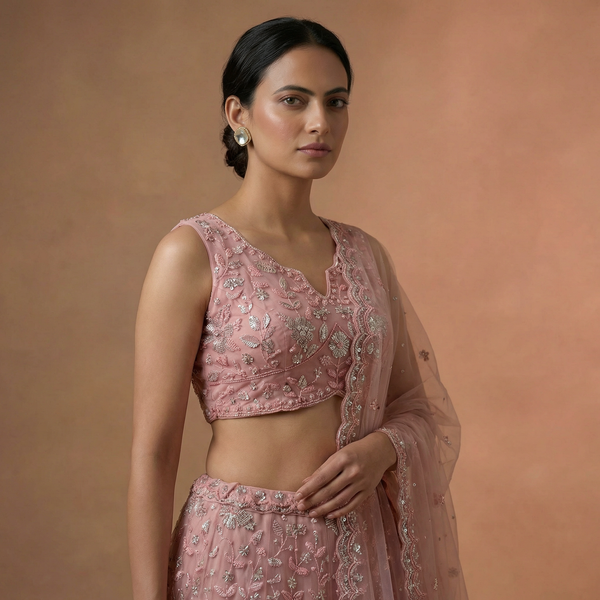 Jazzagals - Beads & Pearls Handwork Soft Pink Designer Lehenga