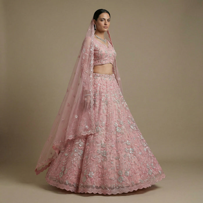 Jazzagals - Beads & Pearls Handwork Soft Pink Designer Lehenga