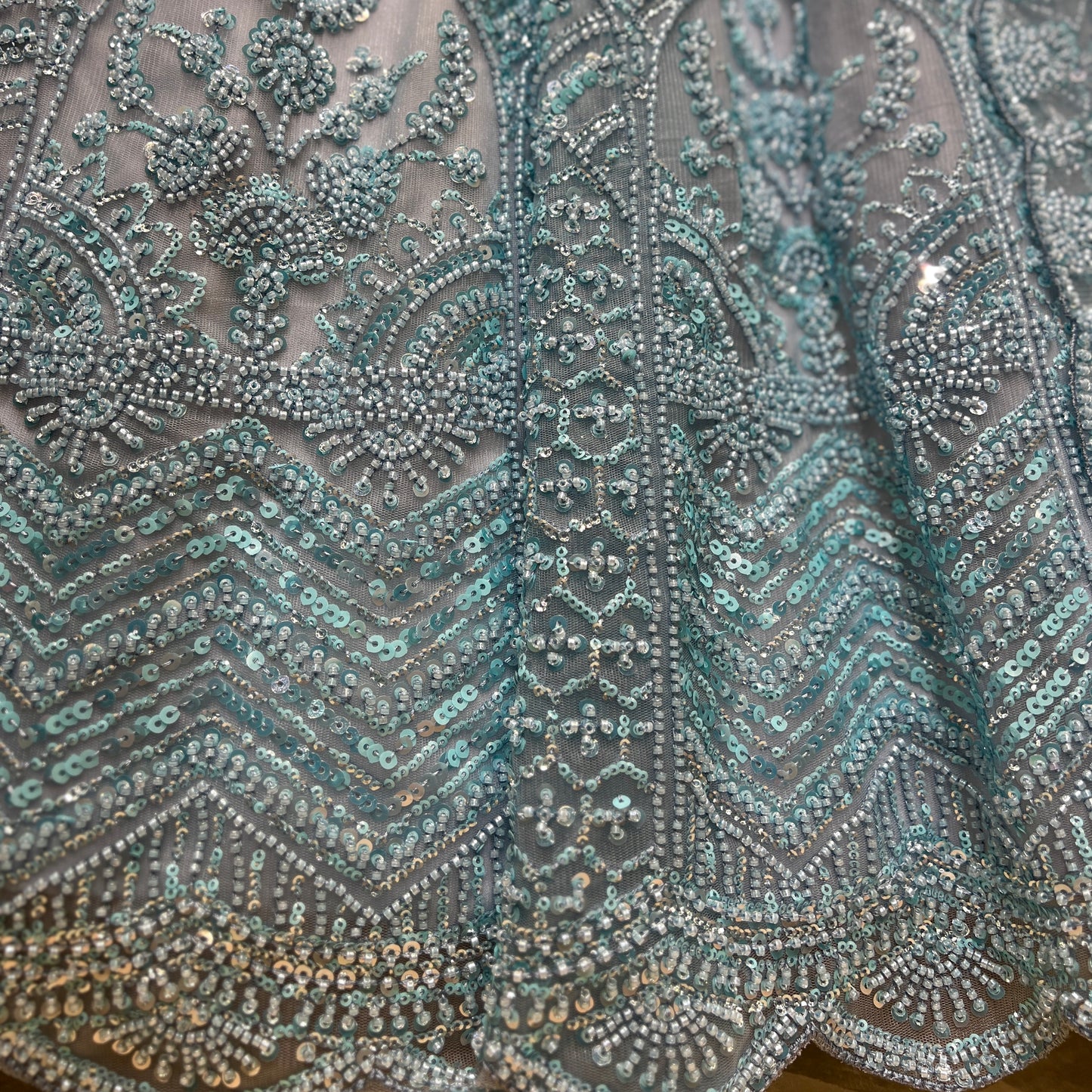 Jazzagals - Beads & Pearls Handwork Powder Blue Partywear Lehenga