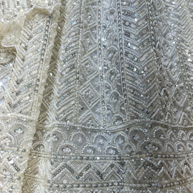 Off-white beaded and pearl pattern on lehenga skirt