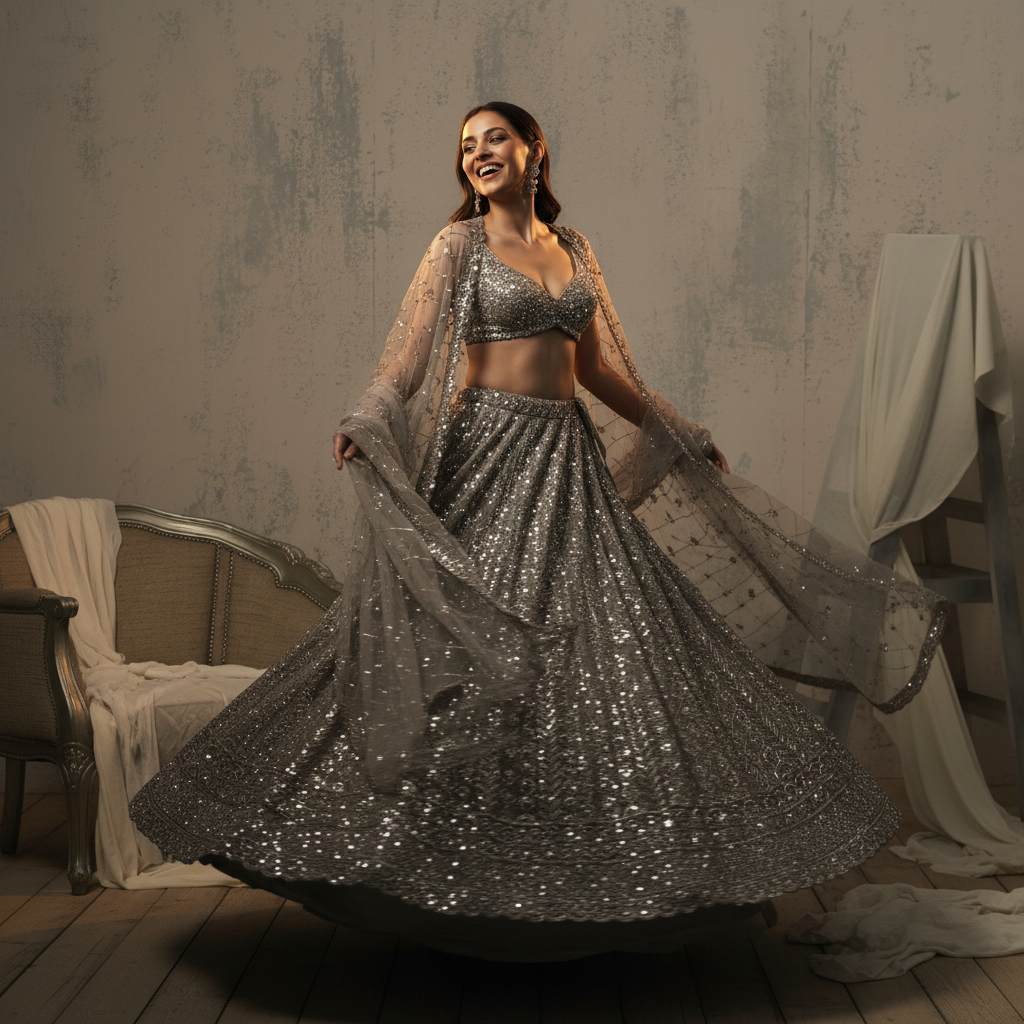 Jazzagals - Designer Handwork Couture Reception Lehenga Golden Brown